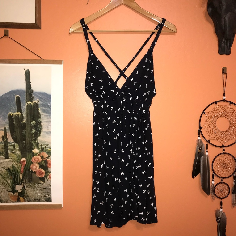 Xhilaration Navy Blue Anchor-Print Crossback Dress